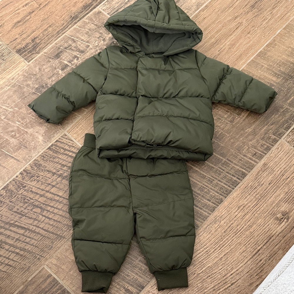 6-12 Month Old Navy Olive Green Puffer Jacket and Pants Set